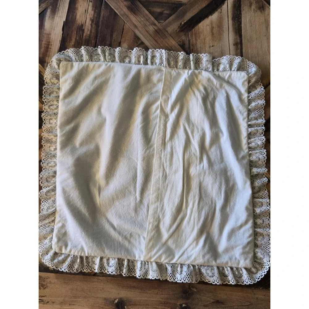 Vintage Handmade Bonnet Girl Pillow Cover Lace Ruffle Cottagecore Folk Art